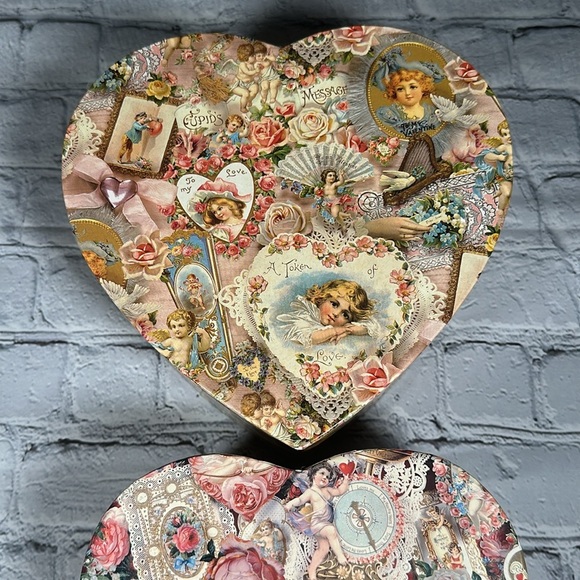 Set of 3 Heart-Shaped Floral Decorative Gift Boxes Valentine Victorian Romantic - Picture 7 of 16